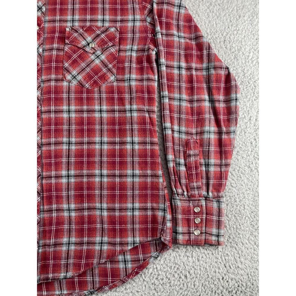 Wrangler Shirt Mens Medium Red Plaid Wrancher Pearl Snap Western Outdoor Work - Picture 4 of 11
